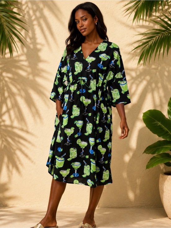 Printfresh Dresses & Skirts - Print Fresh Kimono/Caftan with wide sleeves ,margarita tropical print OSFA